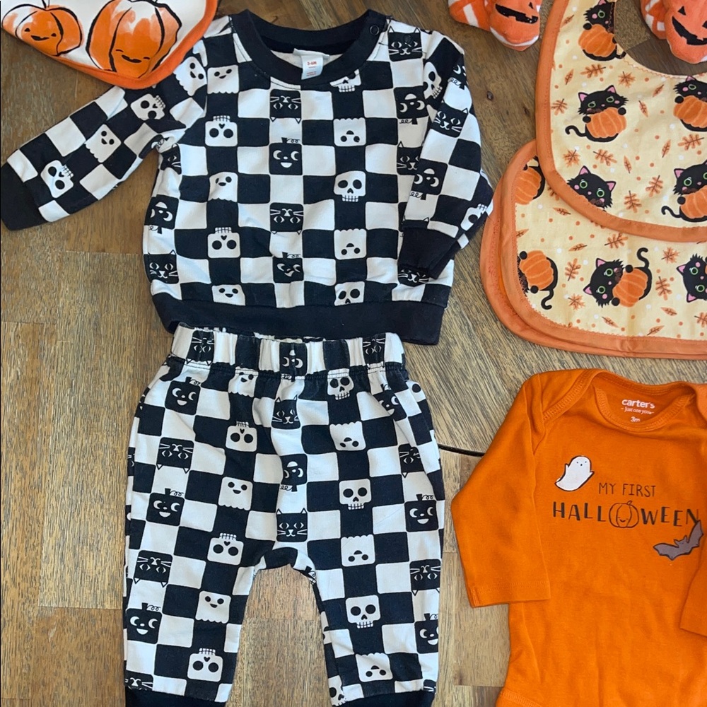 Halloween Baby Outfit Bundle Carters Old Navy Cat & Jack 0-6M Pumpkin Skeleton - Picture 5 of 10